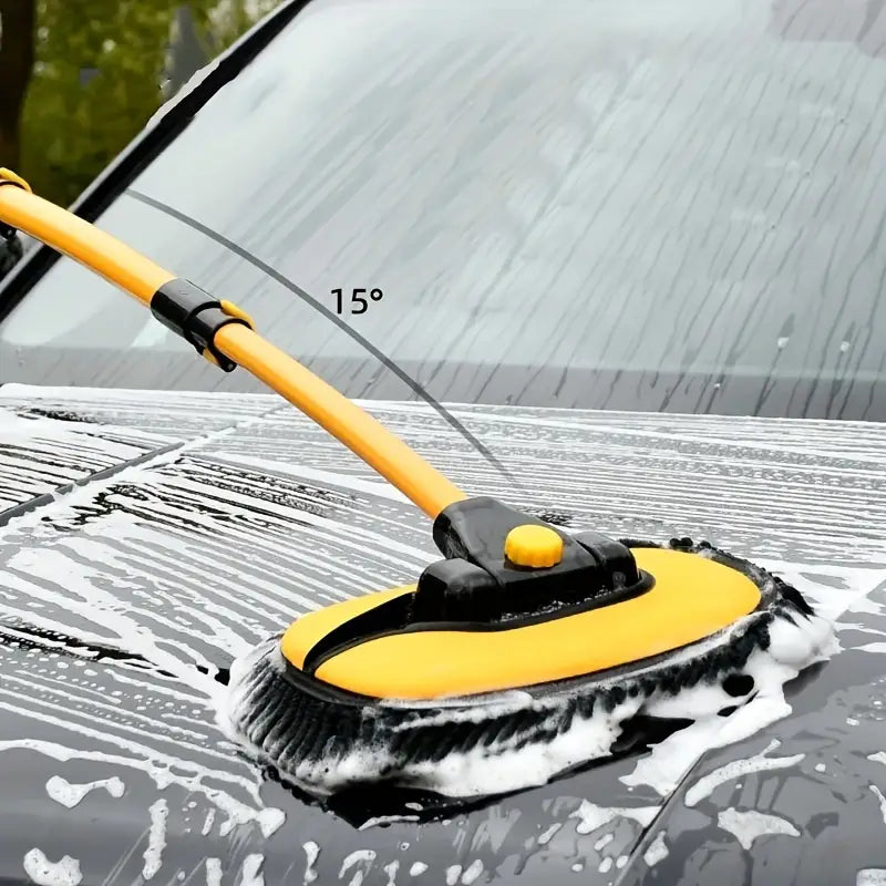 Telescopic Car Wash Brush with Rotating Head and Microfiber Chenille Bristles, Extends 19.69-40.16 inches