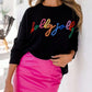 Womens Pullover with High Stretch Rib Knit and Eyelet Front Panel, Black