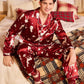 Burgundy Satin Pajama Set with Button Front Top and Loose Leg Pants
