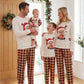 Plush Fuzzy Lounge Set with Christmas Pattern and Long Sleeves, Beige Pants