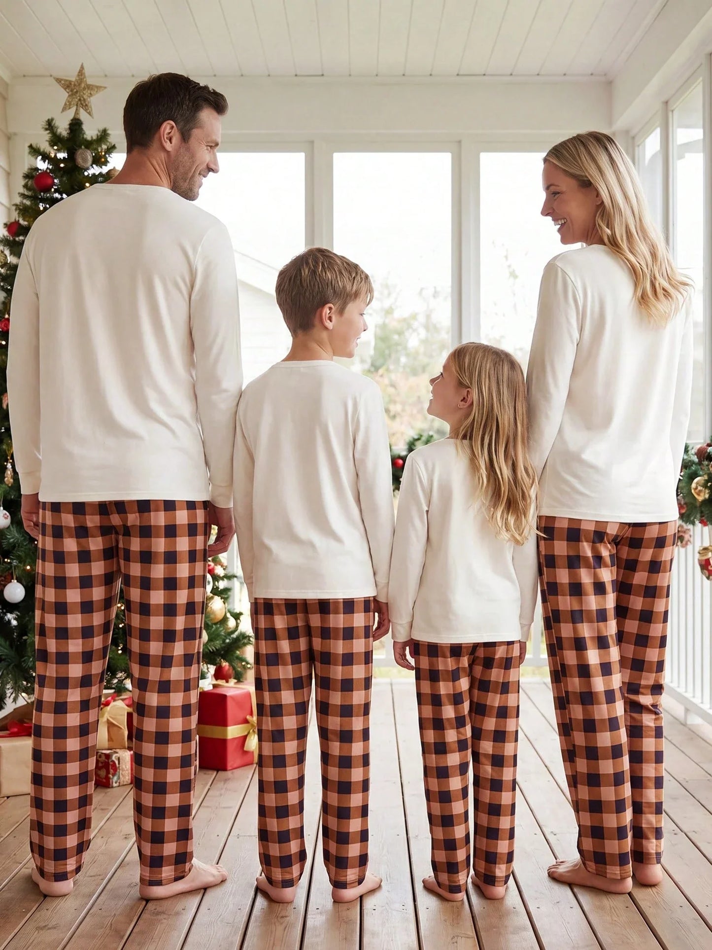 Plush Fuzzy Lounge Set with Christmas Pattern and Long Sleeves, Beige Pants