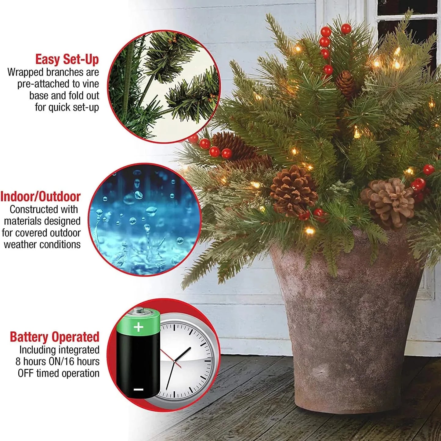 LED Urn Filler with 35 Warm White Lights and Timer, 18 Inch Base