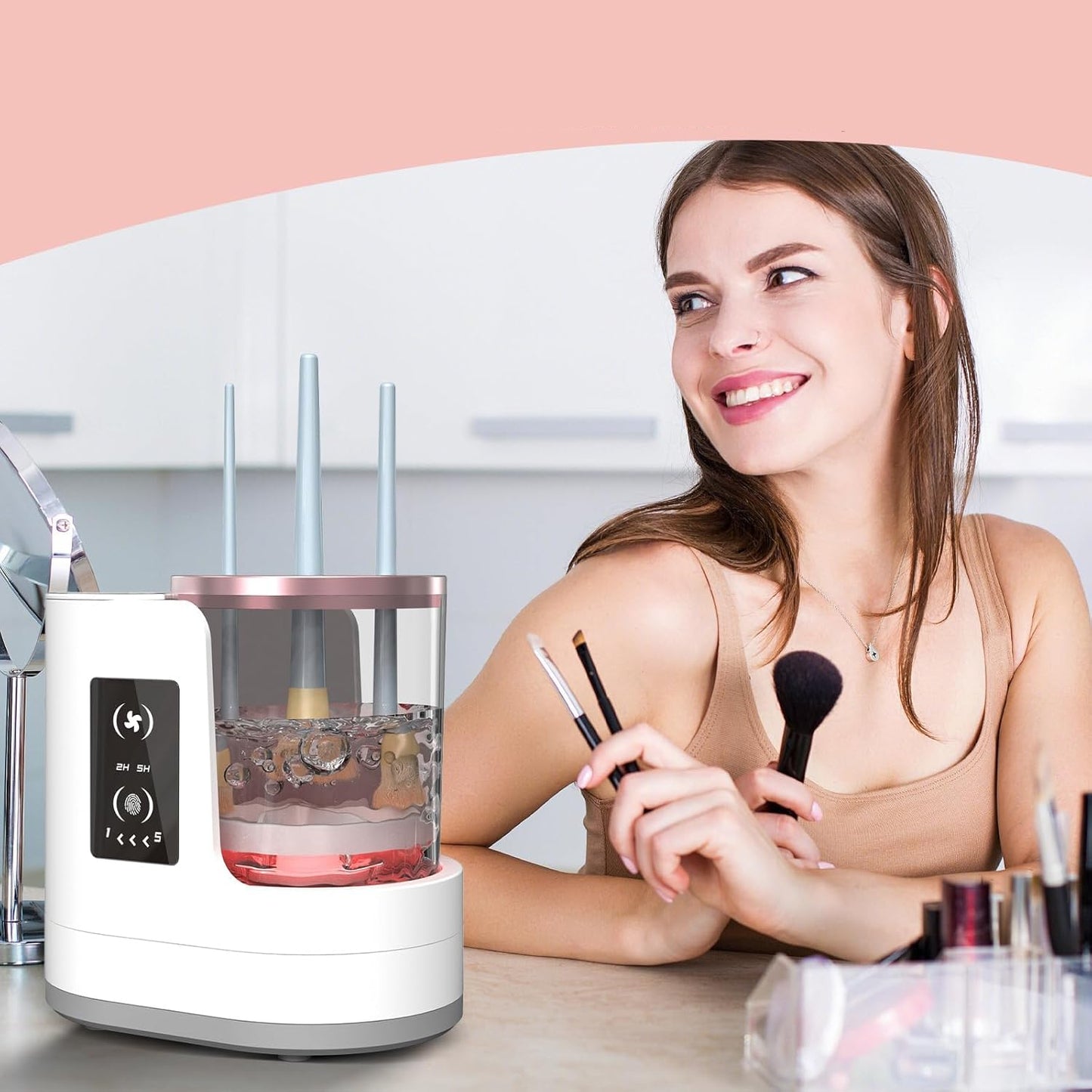 Automatic Makeup Brush Cleaner with High Speed Spinning and Multiple Silicone Collars