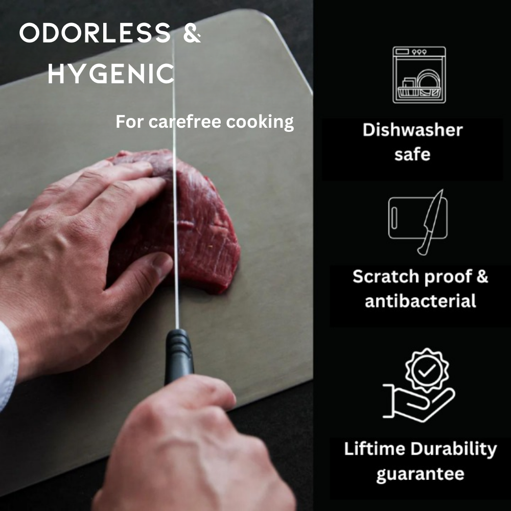 Titanium Cutting Board with Antibacterial Surface and Rounded Safety Edges