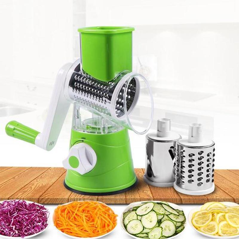 Rotary Vegetable Grater with Three Interchangeable Blades and Suction Base