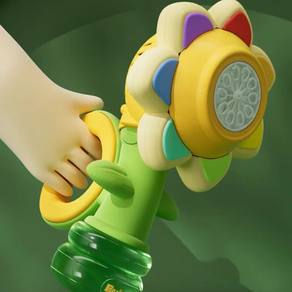 Handheld Bubble Machine with Rotating Flower Head and Seven Color Lights