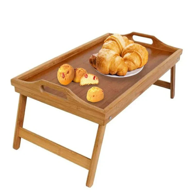 Folding Bamboo Bed Tray with Stable Surface and Foldable Legs