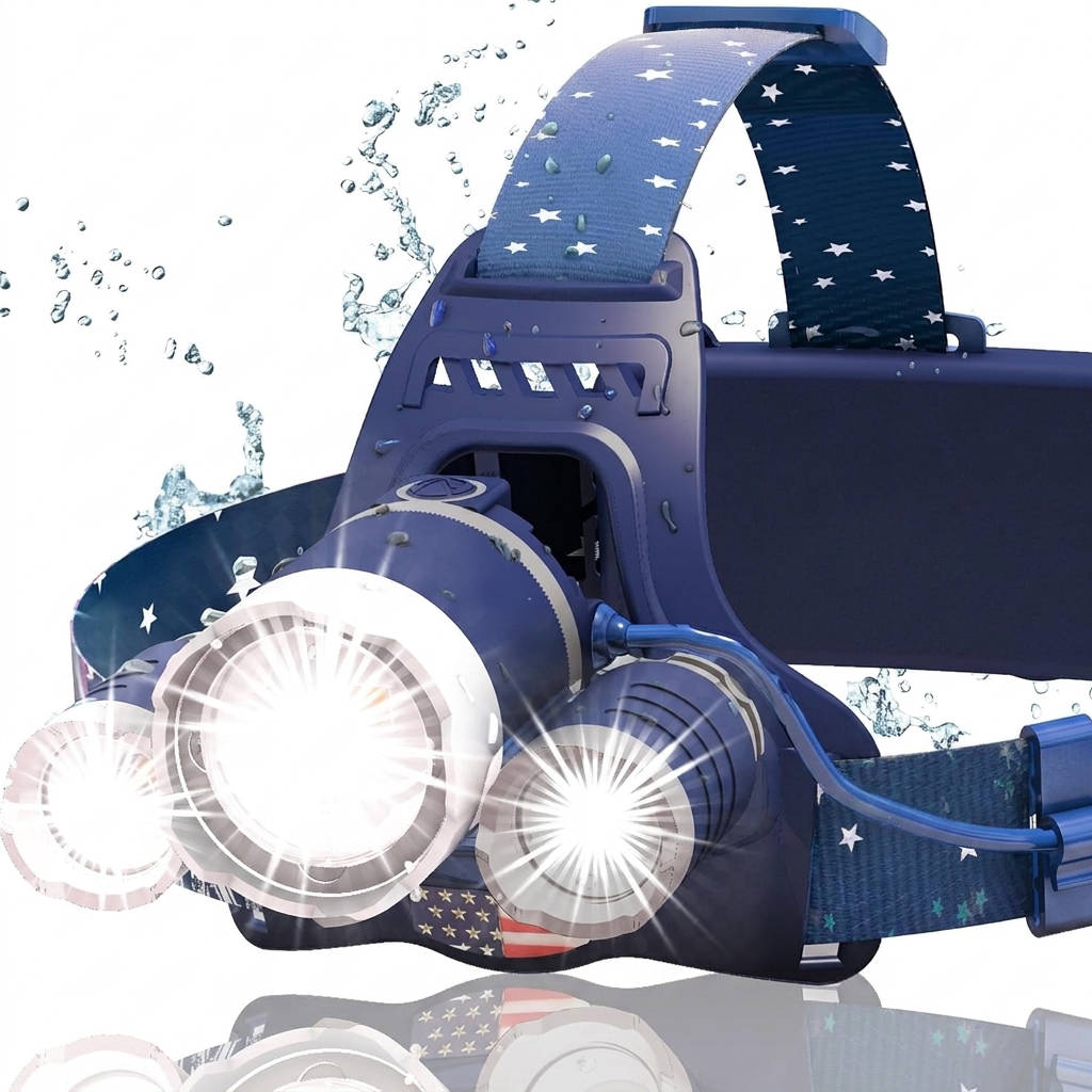 USB Rechargeable LED Headlamp, 1080 Lumen, Red Light, Zoomable IPX54 Headlight for Camping, Hiking & Hard Hats