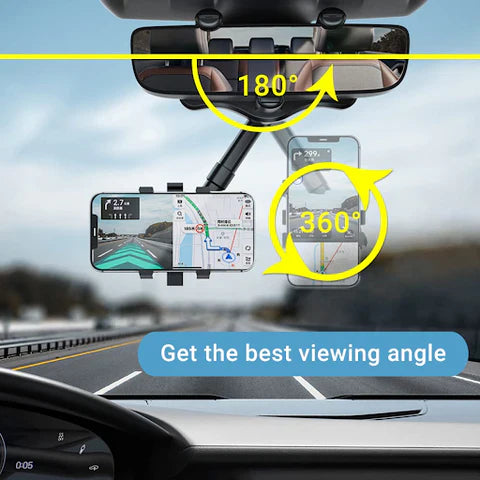 sjbackyard Rotatable and Retractable Car Phone Holder 360 Degree Rear View Mirror Mount
