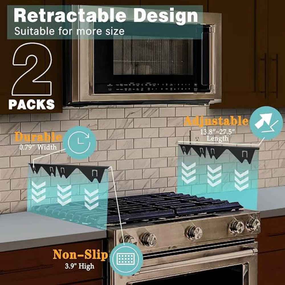 Stovetop Gap Cover with Telescoping Adjustable Fit and Silicone End Caps, Stainless Steel