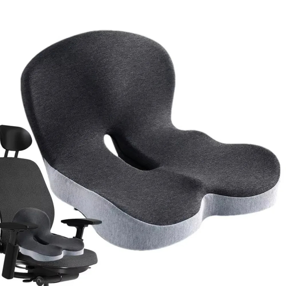 Seat Cushion with Memory Foam Core and Curved Backrest, Anti-Slip Base