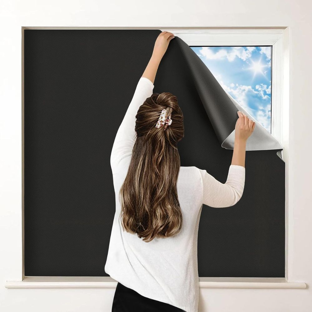 Blackout Window Film with Static Cling and Heat Reduction, Trim-to-Fit Matte Black
