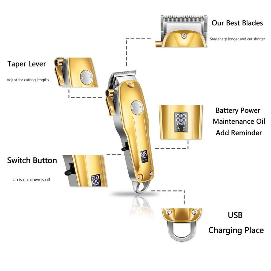 Professional Hair Clippers Cordless Set for Men Gold