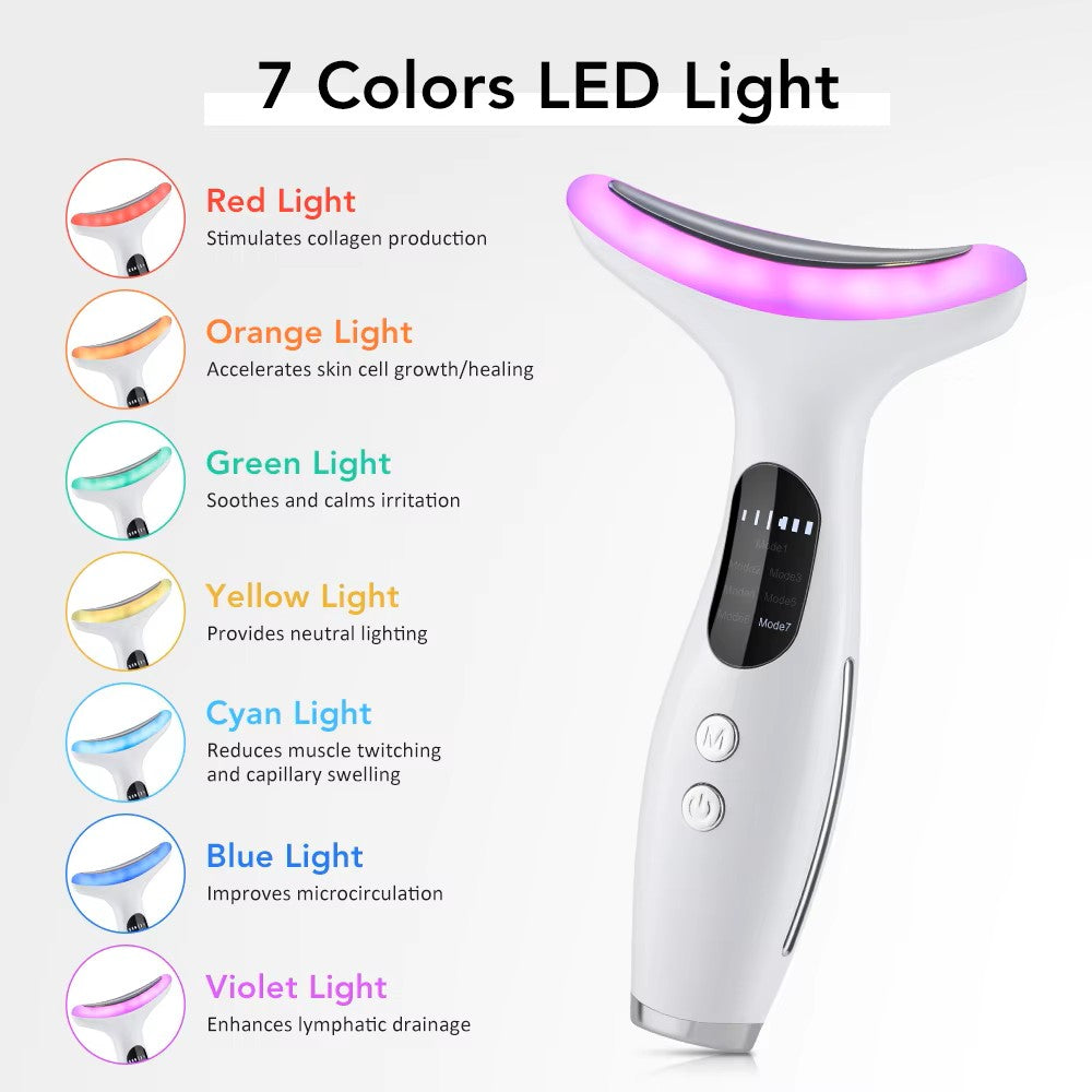 LED Neck and Face Tightening Device with 7-Color Light and Microcurrent Vibration