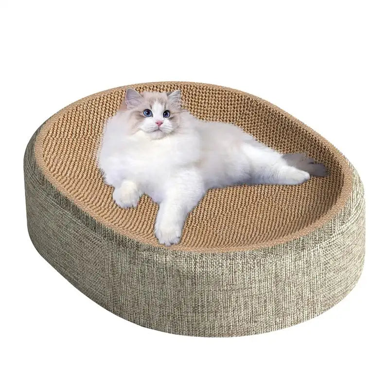 Sisal Cat Scratcher Bed with Oval Concave Design and Anti-Slip Base