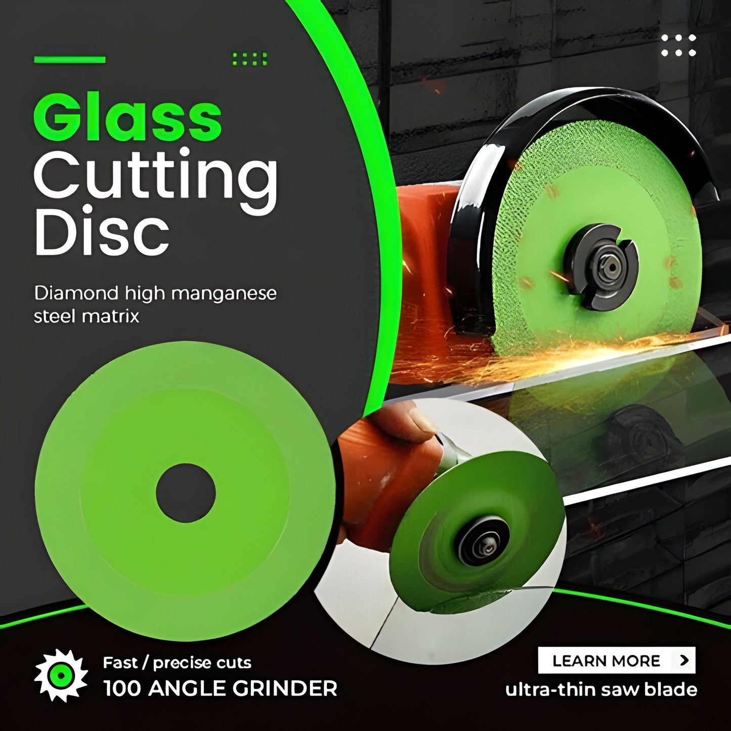 Diamond Cutting Disc for Glass and Tile, 3.94 Inch Angle Grinder Blade
