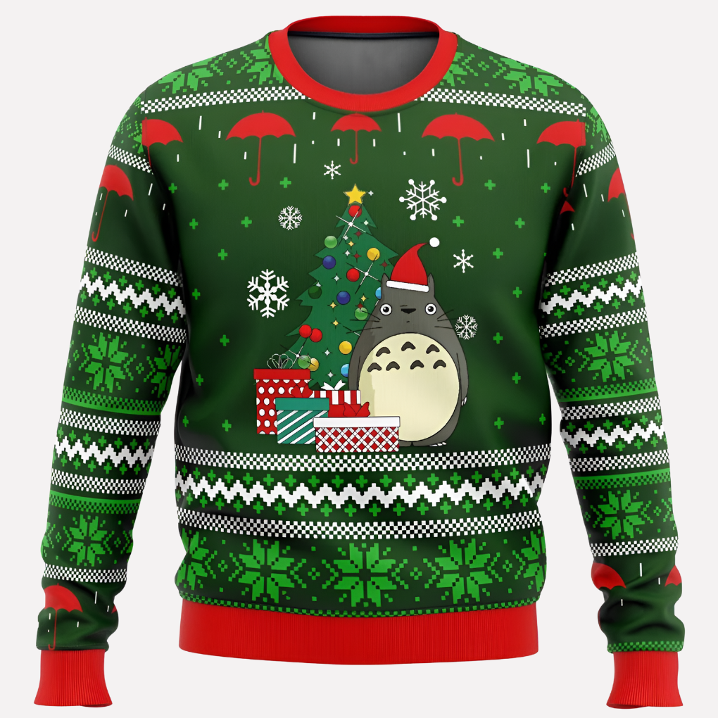 Neon Reindeer and Snowflake Sweater with Crew Neck and Long Sleeves