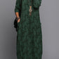 Floral Midi Dress with Long Sleeves and Side Pockets