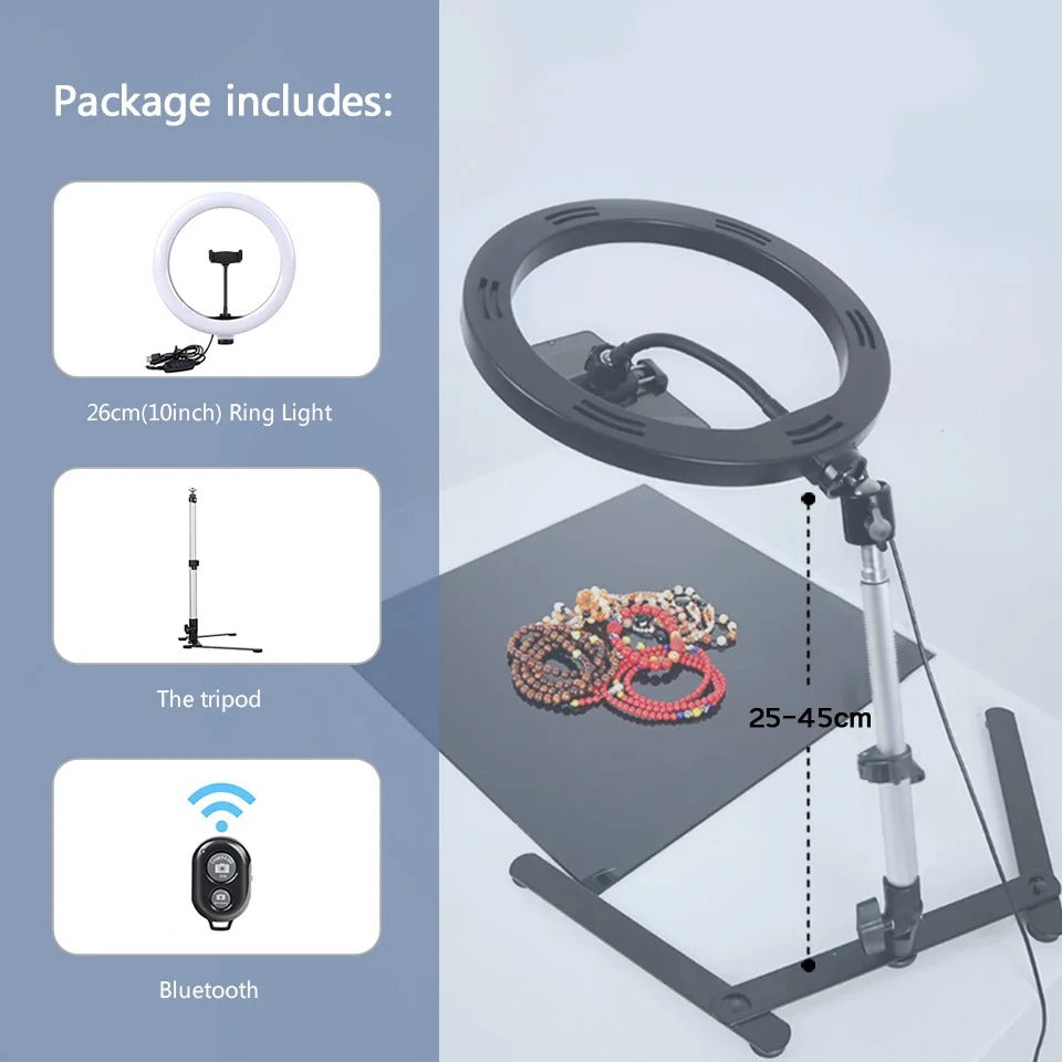 Ring Light with 360 Degree Phone Mount and Telescoping Tripod, USB Powered