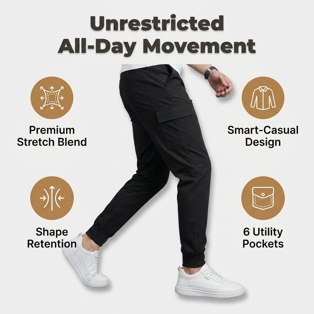 Stretch Cargo Jeans with Six Pockets and Slim Flexible Fit