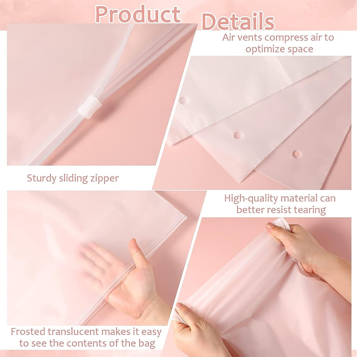 Frosted Zip Storage Bags with Slide Closure and Ventilation Holes, 20-Pack