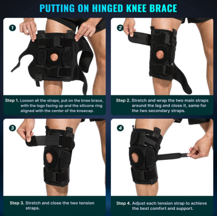 Hinged Knee Brace with Removable Aluminum Supports and Gel Cushioning, Adjustable Straps