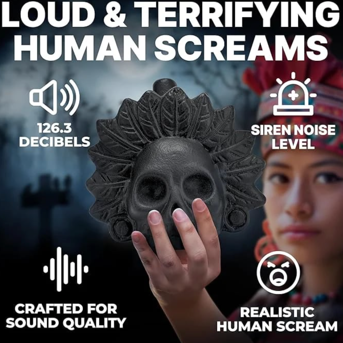 Ceramic Skull Whistle with 126.3dB Sound and Ergonomic Eye Grips