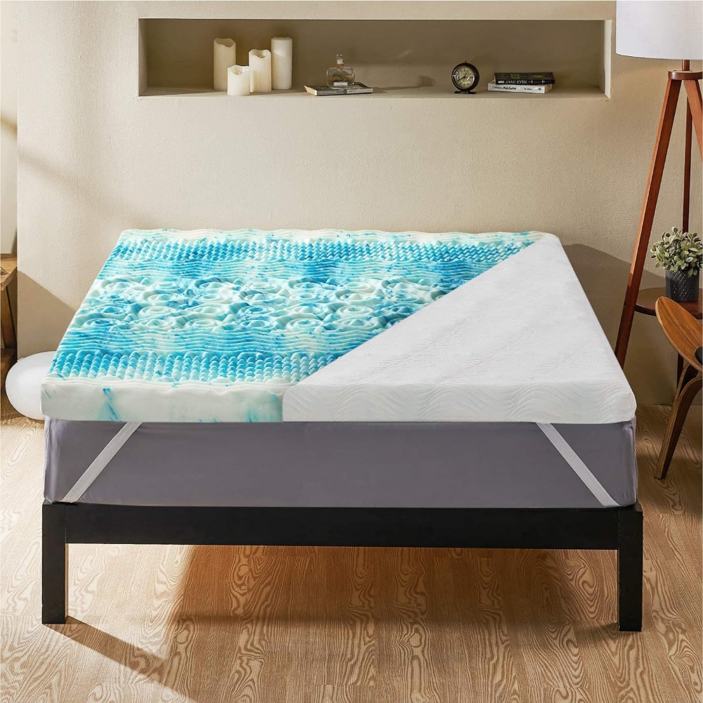 Egg Crate Memory Foam Mattress Topper with Breathable Cover and Non-Slip Bottom