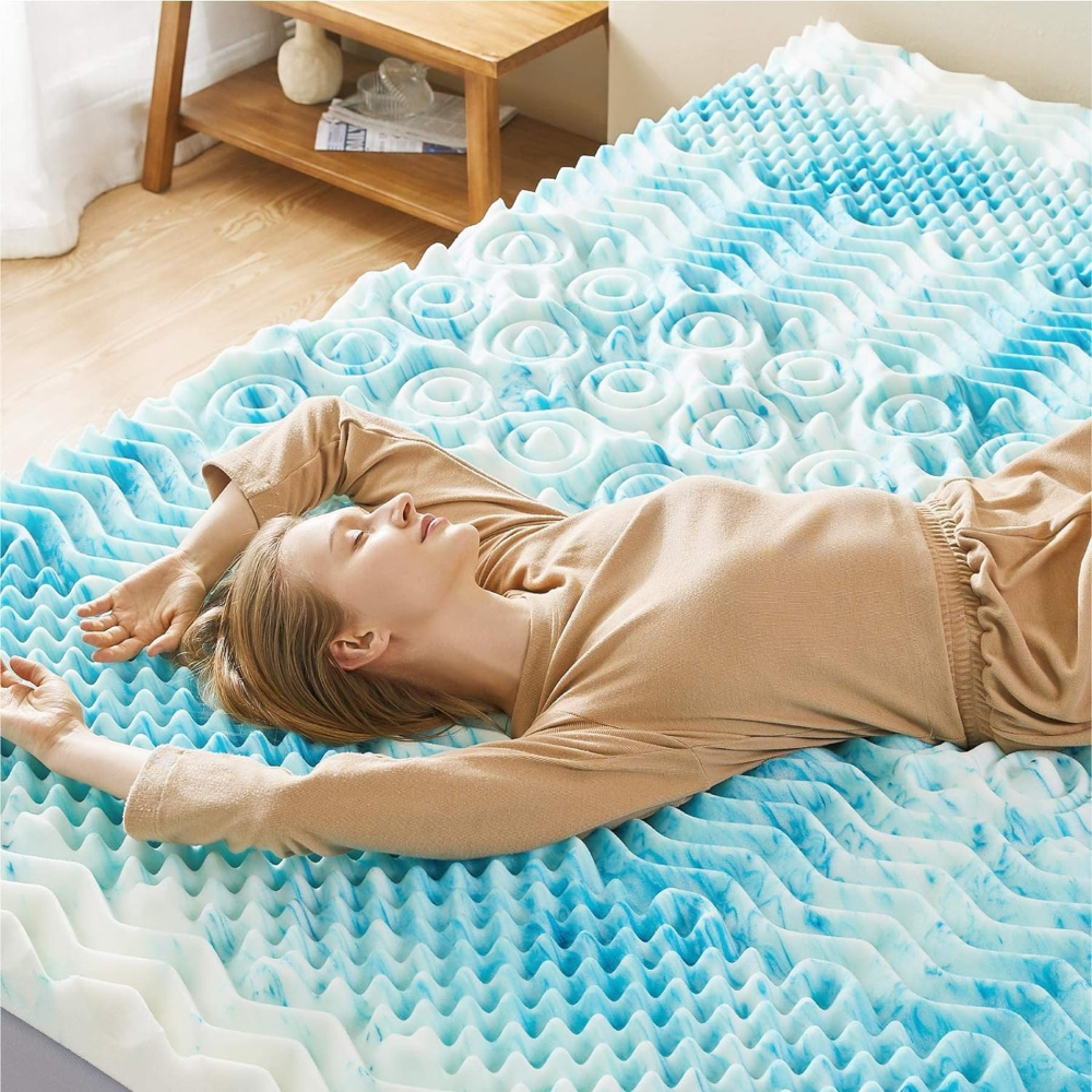 Egg Crate Memory Foam Mattress Topper with Breathable Cover and Non-Slip Bottom