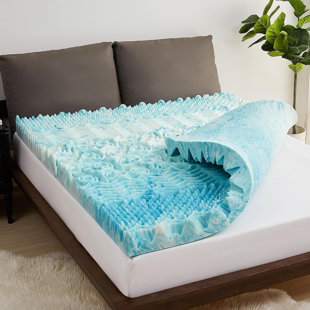 Egg Crate Memory Foam Mattress Topper with Breathable Cover and Non-Slip Bottom