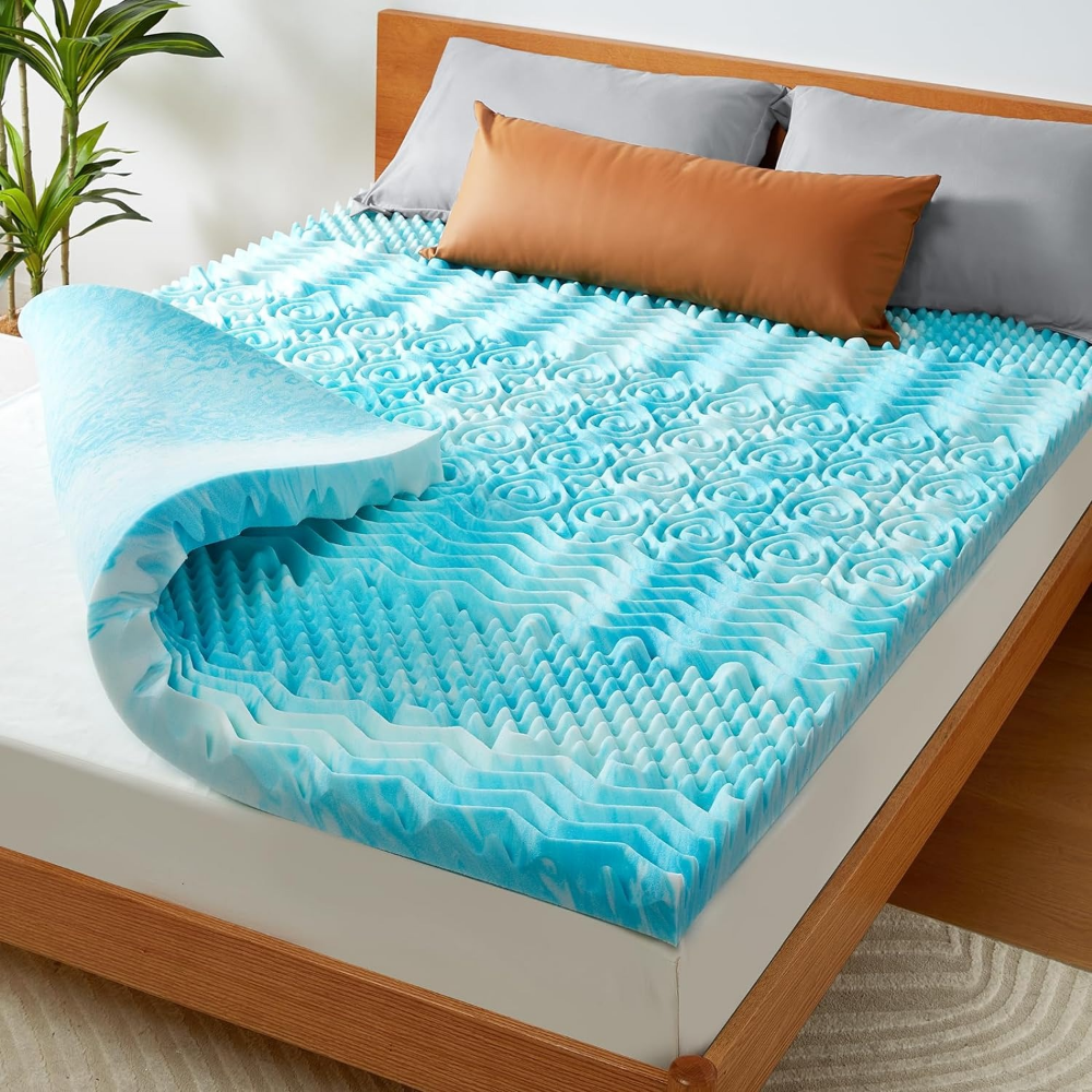 Egg Crate Memory Foam Mattress Topper with Breathable Cover and Non-Slip Bottom