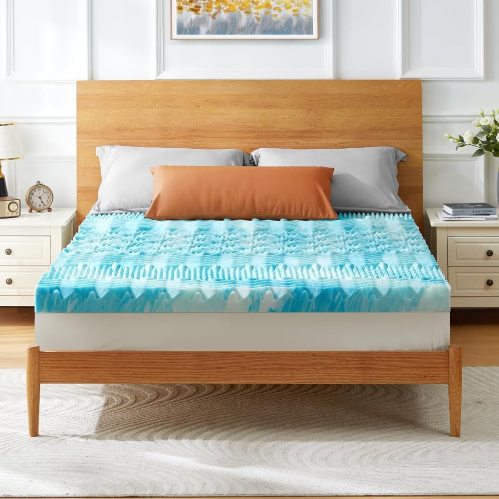 Egg Crate Memory Foam Mattress Topper with Breathable Cover and Non-Slip Bottom