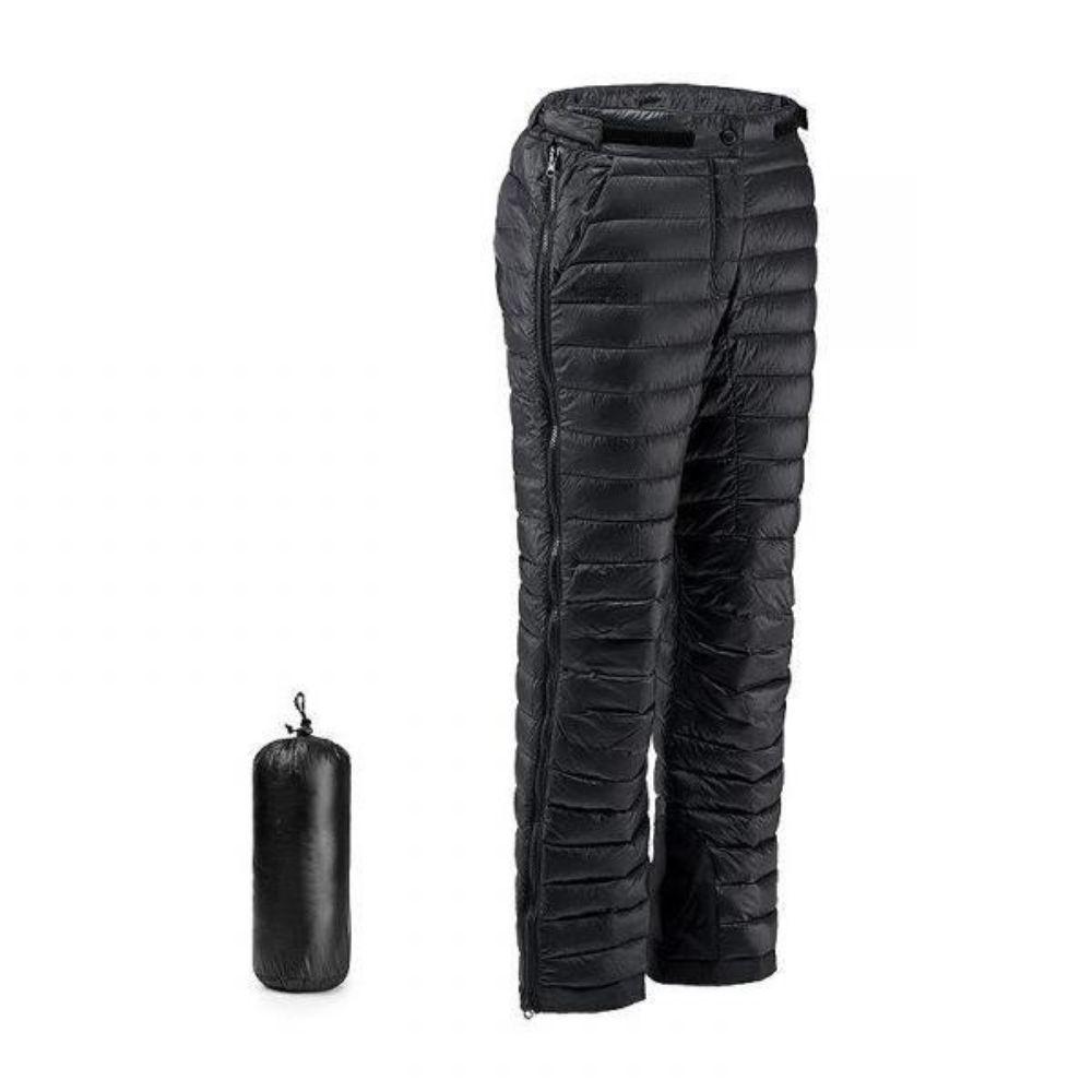 Insulated Down Pants with Full Leg Side Zippers and Goose Down Fill for Winter Hiking