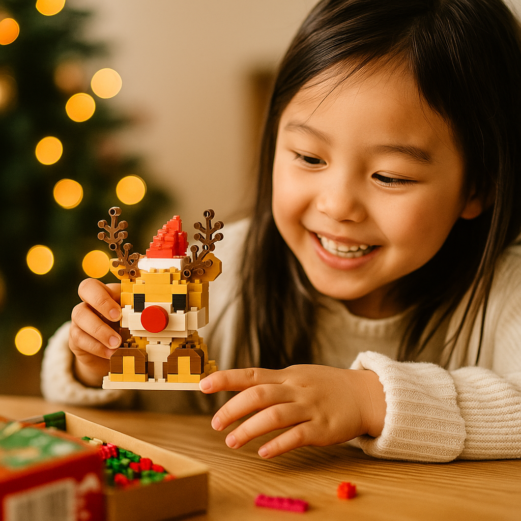 Holiday Character Building Blocks with Interlocking Pieces and Illustrated Instructions
