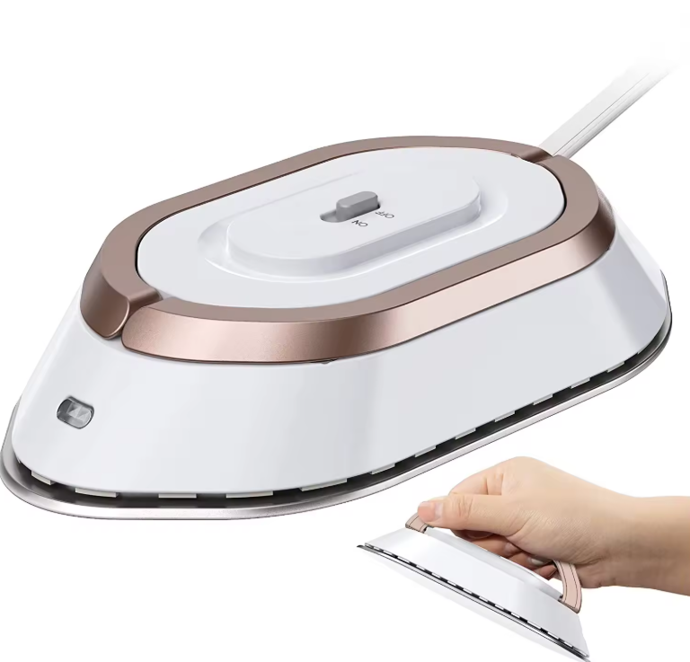 Compact Travel Iron with Foldable Handle and Rapid Heating Plate
