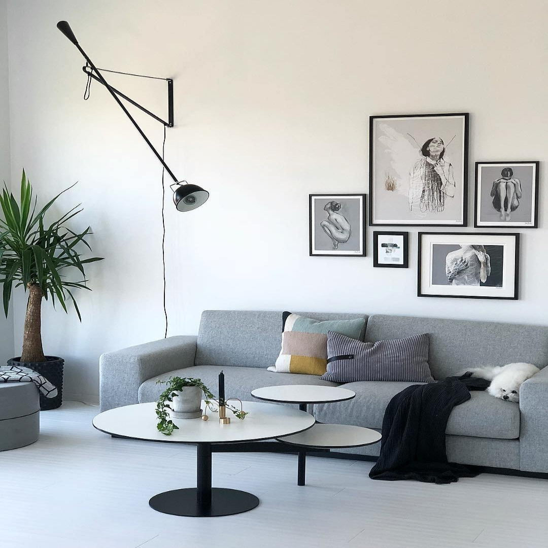 Adjustable Wall Lamp with Swinging Arm and Cast Iron Counterweight, 80.7 inches