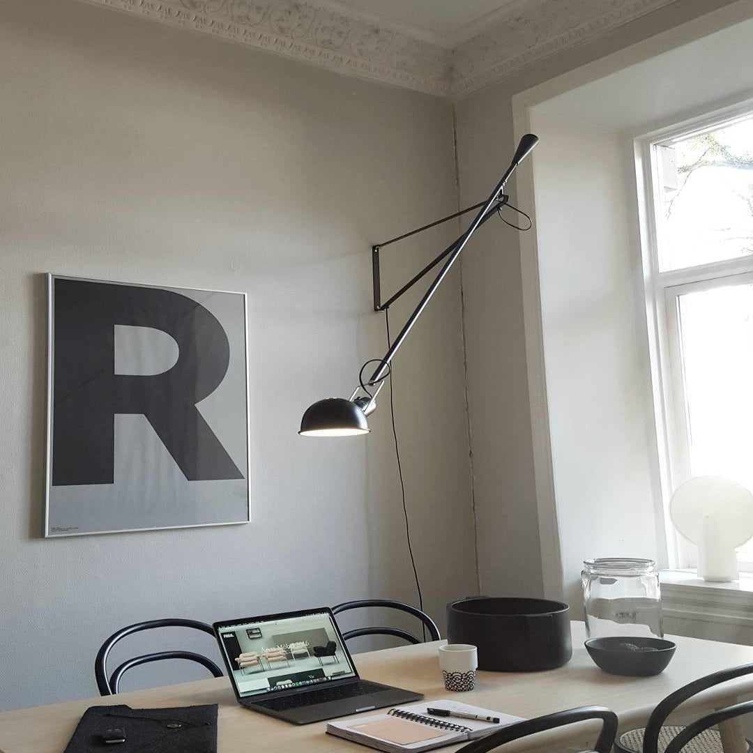 Adjustable Wall Lamp with Swinging Arm and Cast Iron Counterweight, 80.7 inches