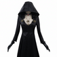 Vampire Lady Cosplay Outfit with Jacquard Coat and Floor Length Gown, Choker Pendant