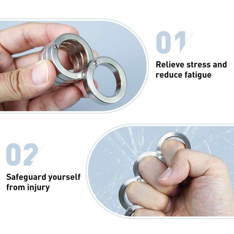 Metal Finger Ring with Four Finger Grip and Spring-Back Action, Silent Operation