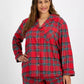 Plaid Flannel Pajama Set with Button Front Top and Elastic Waistband Pants