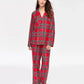 Flannel Pajama Set with Button Front and Notched Collar, Plaid Pattern