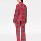 Flannel Pajama Set with Button Front and Notched Collar, Plaid Pattern