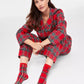 Flannel Pajama Set with Button Front and Notched Collar, Plaid Pattern