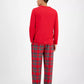 Cotton Flannel Pajama Set with Plaid Pattern and Pockets, Elastic Drawstring Waist