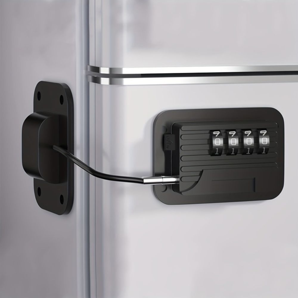 Password Protected Refrigerator Door Lock with Adjustable Strap and Adhesive Installation