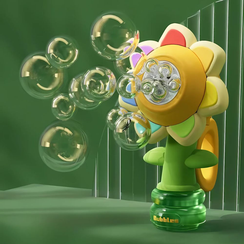 Handheld Bubble Machine with Rotating Flower Head and Seven Color Lights