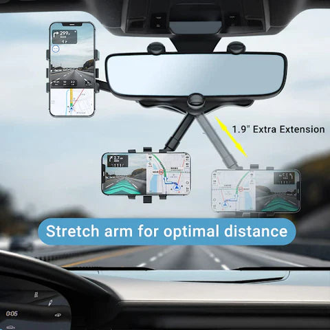 sjbackyard Rotatable and Retractable Car Phone Holder 360 Degree Rear View Mirror Mount