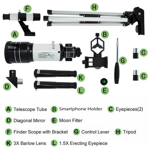 Professional Astronomical Telescope for Moon Watching, 150x Zoom with Tripod