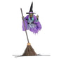 Cloth Flying Witch Decoration with Ground Stake and Broom, 6-Foot Height