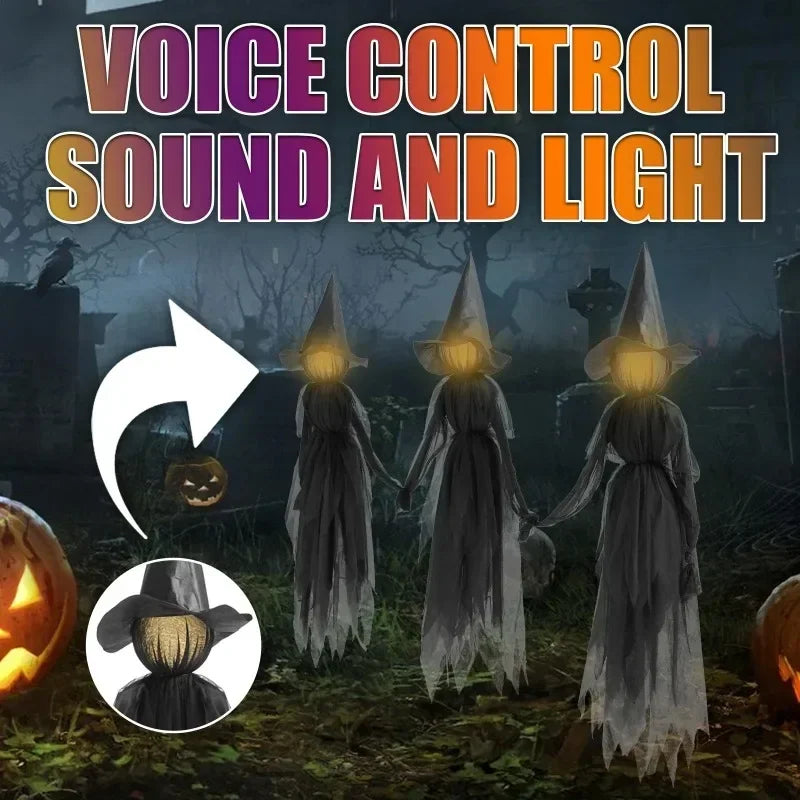 Illuminated Witch Figures Set of 3 with Sound Sensor and Flickering Lights